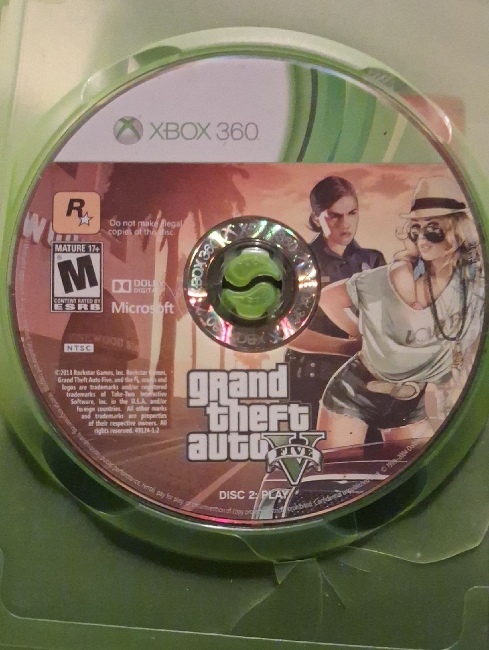 Grand Theft Auto V (GTA V) Xbox 360 Game Disc — Green/White Artwork